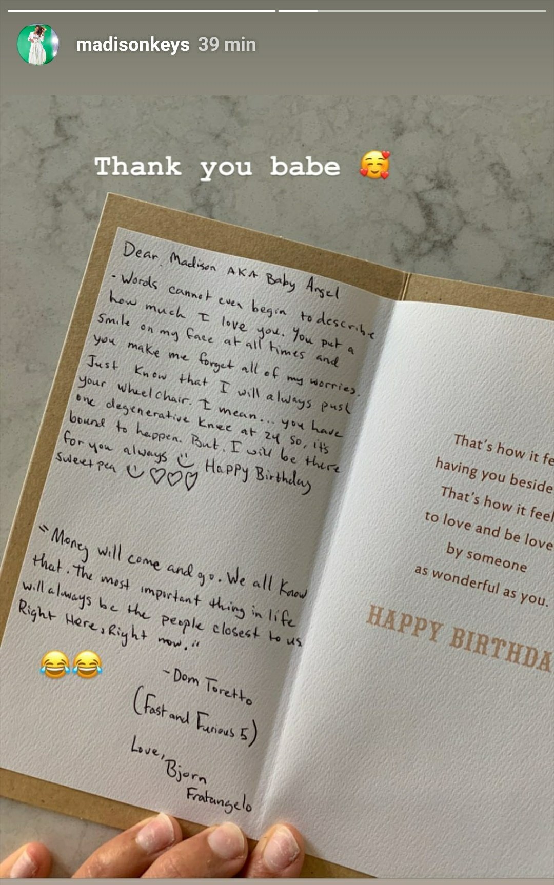 Such a cute birthday greeting from to Madison Keys. Happy birthday    
