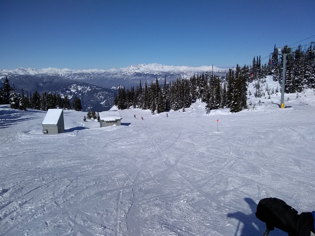 Awesome bluebird day at Whistler. We are surrounded by mountain peaks and glaciers. Stunning. Oh, the skiing is awesome too. #ilovewhistler #sisterhoodofshred #coalitionsnow