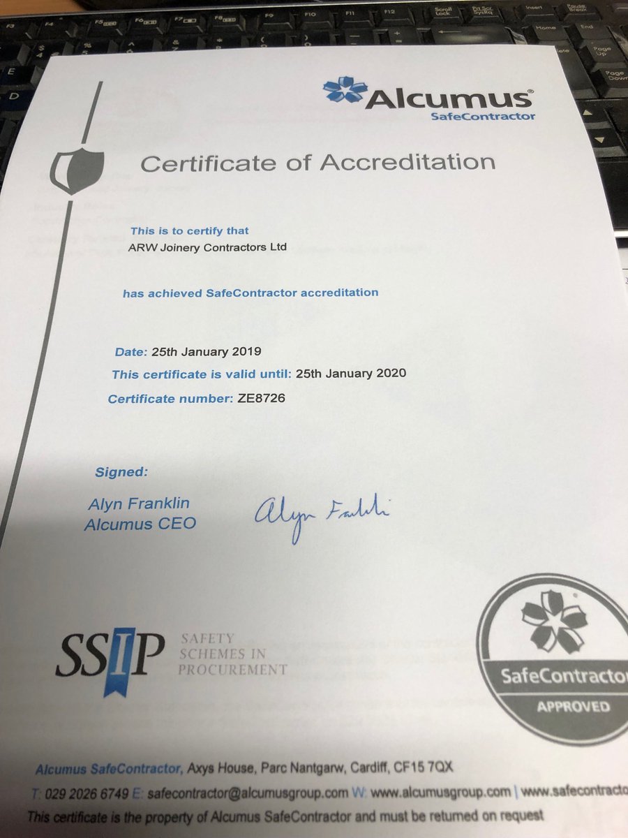 ARW joinery contractors ltd are now safe contractor accredited