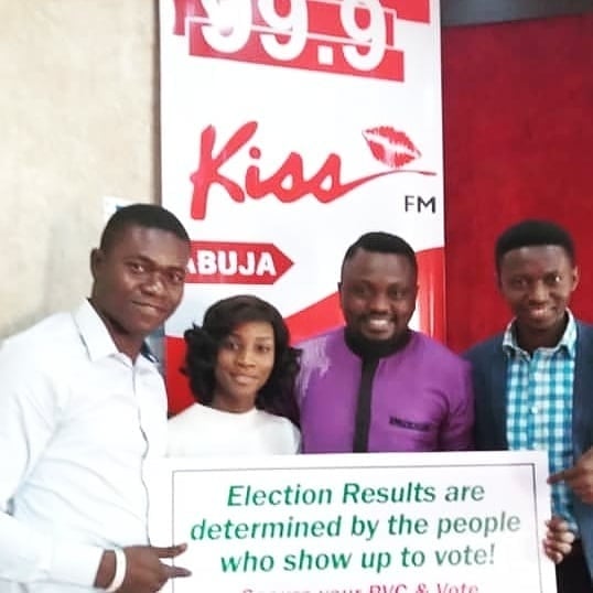 makeweallvote's tweet photo. Great talk with Great Music today on @999KISSFMABUJA, Sensitizing the public on the importance of coming out to vote on the Saturdays of February 23rd and March 9th.
#nigeriadecides2019
#MakeWeVote
#votestillcounts #voteyourfuture #VoteNotFight https://t.co/9CZmcaQWDH