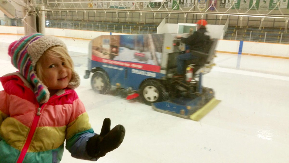 TayloredAdven's tweet photo. My three year old has apparently created her own bucket list while staying at Grandma and Grandpa’s.  Top of the list...drive a #zamboni. https://t.co/ZQn4cPQT50