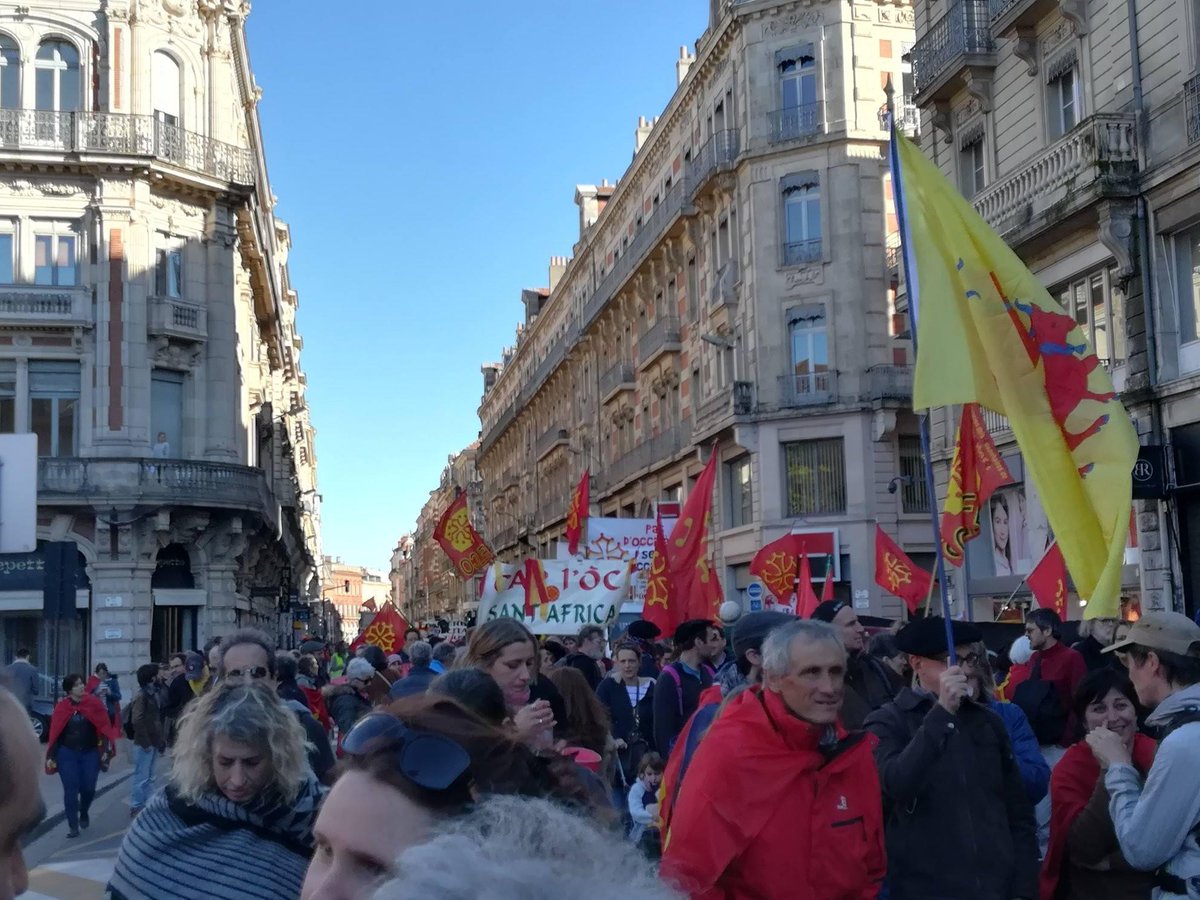 AF_Toulouse's tweet photo. 🔴⚜️ Cet après-midi, nos militants étaient présents pour protester contre la mise en danger de l'Occitan, amorcée et poursuivie par un régime centralisateur et jacobin niant les identités locales !

La republica vol abolir occitan, la aboliratz !
#Actionfrançaise #Toulouse https://t.co/EHcZPzvVPy