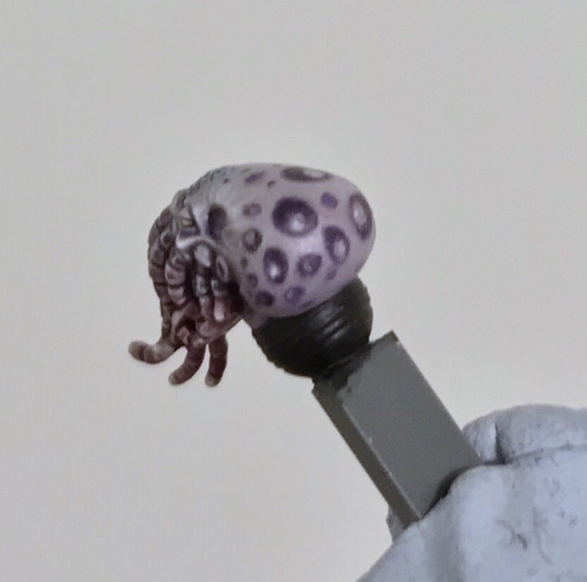 Excuse the terrible photography but I’ve finished the head for my icon ward! I regret thinking it’d be cool to paint the tentacle face though 🙈 lots of textures and detail crammed into this, wanted it to be a real focal point 😄 #warmongers #paintingwarhammer #genestealercult