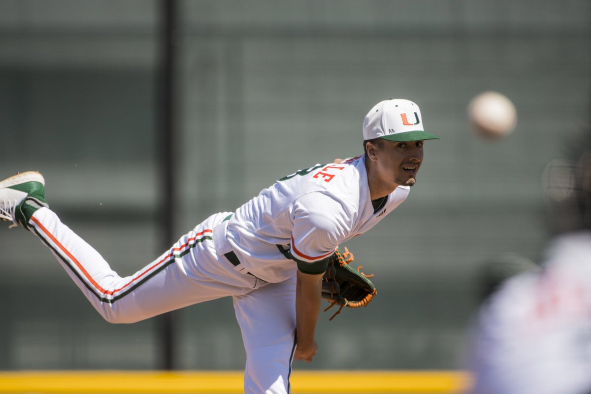 CanesBaseball's tweet photo. SIENTATE! Van Belle throws high heat past Sclafani to strikeout the Rutgers third baseman and get out of the fourth. https://t.co/EkicOxC58a