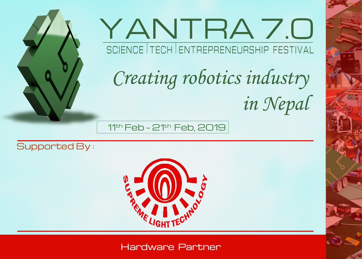 Nepal_RAN's tweet image. Heartful gratitude towards Supreme Light Technology!!
More details here:yantra.ran.org.np/news
#HardwarePartner 
#CreatingRoboticsIndustryInNepal 
#Yantra7
#YantraKids
#YantraLearning
#RoboBusinessCup
#InternationalRoboticsCompetition #YantraIncubation