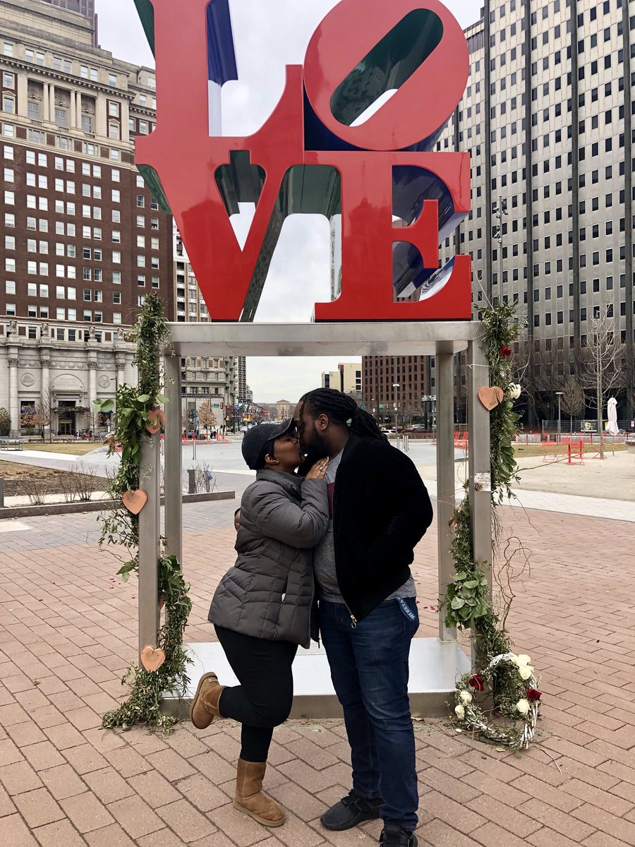 A year ago we were “just kicking it” in Philly and now we’re back celebrating our love. Thank you for our Valentine’s weekend adventure. – at  JFK Plaza / Love Park