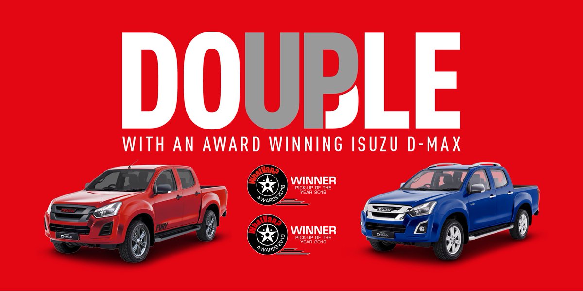 Isuzuuk's tweet photo. Double up with two incredible offers that are impossible to say no to! Drive away in either an Isuzu D-Max Utah from only £249 + 20% VAT per month or an Isuzu D-Max Fury from £199 + 20% VAT per month. Terms and Conditions apply. Learn more here: https://t.co/alUVAkh4U6 https://t.co/t5C6iExidi