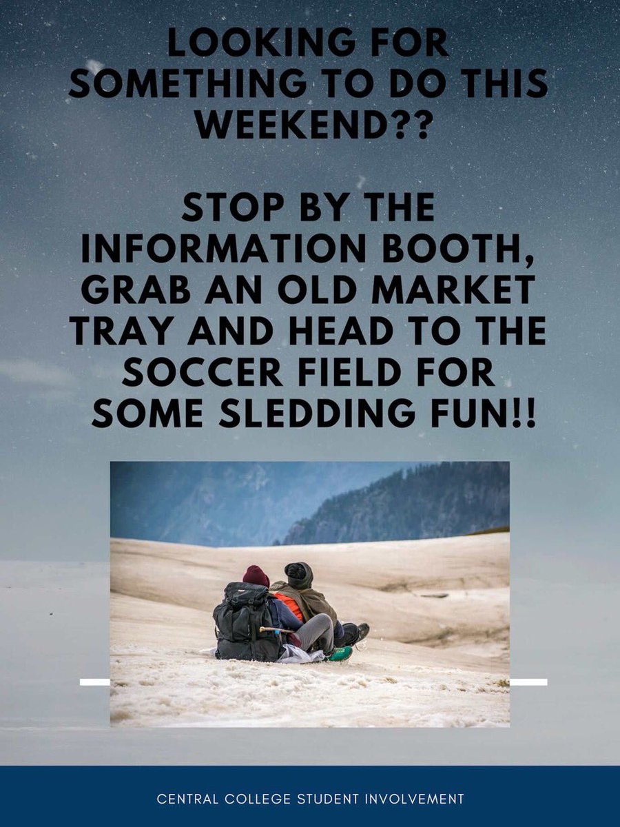 Central_SI's tweet photo. Need a study break? Meet Class Dean Leslie Dunnik at the soccer field from 1-3pm to go sledding with old lunch trays from CUIFS! 🛷 https://t.co/frZbUyAeVe