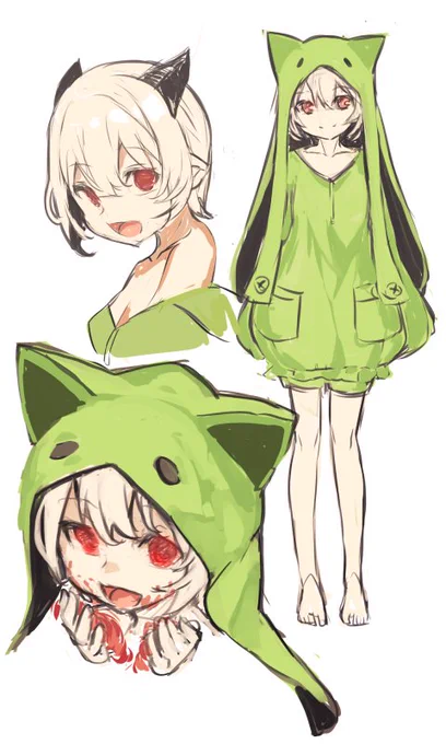 #深夜のひっそり落書きただの落書き。さっき早めに寝たら夢に出てきた緑の物体。おそろしい。 