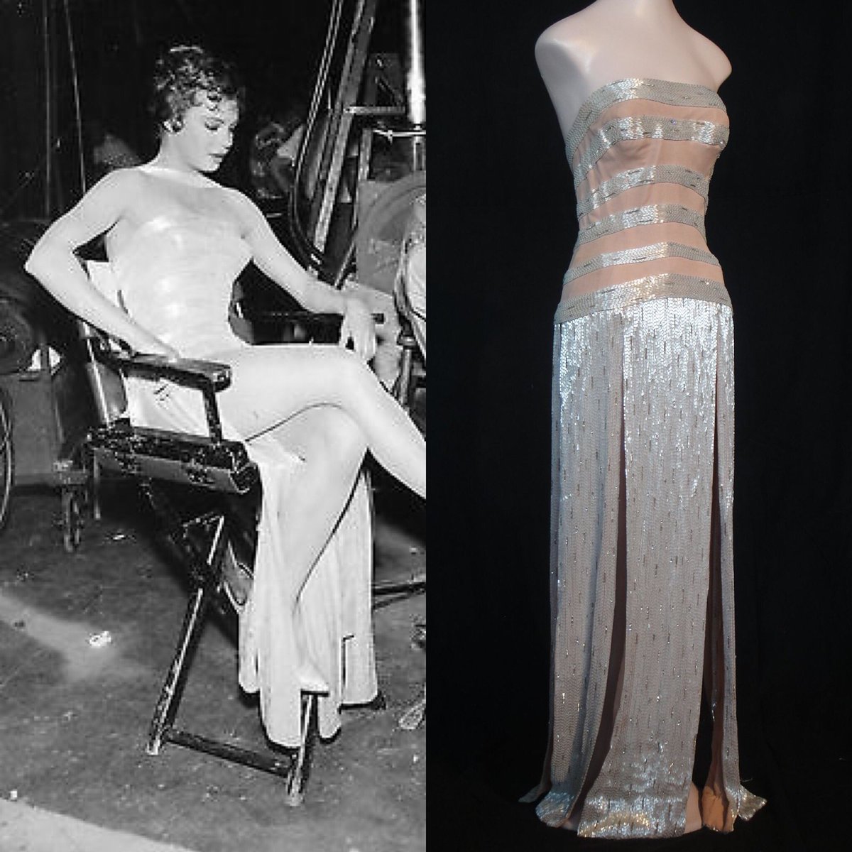 1. Worn by Juliet Prowse, vertical silver is positioned alongside horizonta...
