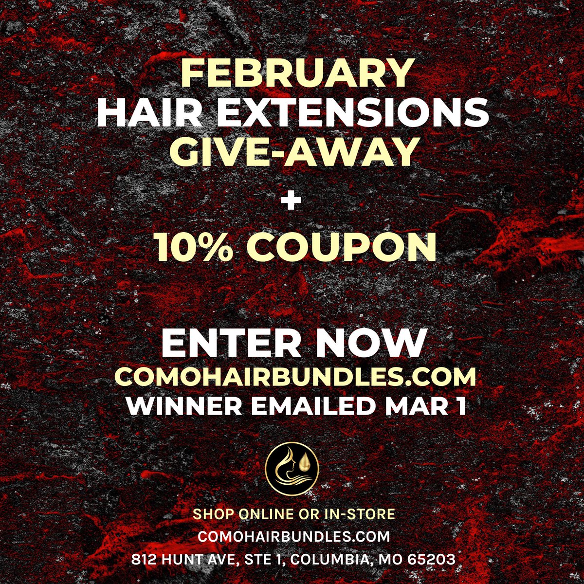 CoMoHair's tweet photo. FEBRUARY GIVE-AWAY🔥
FINAL WEEKS

Win hair extensions + unlock an exclusive 10% coupon🔥

ENTER NOW:
https://t.co/iWmZouwJfE

Winner will be emailed March 1st. https://t.co/WXB6LcfvIx