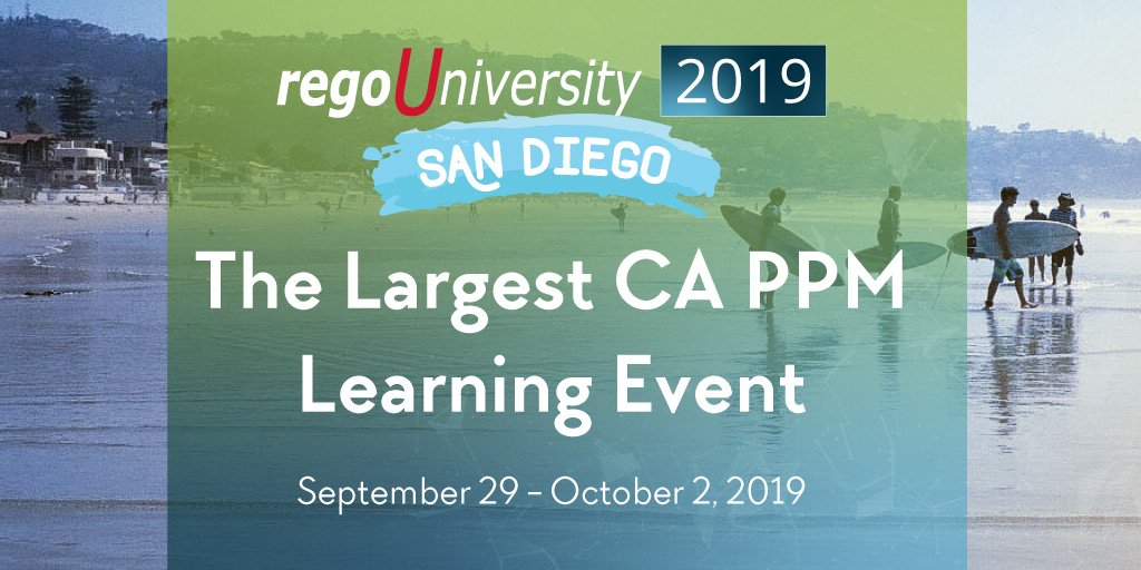 regoconsulting's tweet photo. Save the date for the largest CA PPM (Clarity) conference in the world — RegoUniversity. Join us Sept 29 - Oct 2, 2019 in San Diego to network with the brightest in the PPM industry. Learn more: https://t.co/WrH4gCDIJB #ppm #regou #regoguide https://t.co/2JISDegGVx