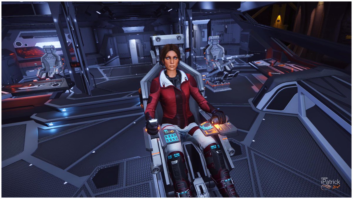 CmdrIpatrick's tweet photo. Lyra is trying out her new seat in a brand new Federal Corvette. https://t.co/JMs0jpEPjc