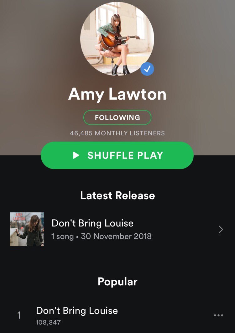 Wow! 100,000 streams on my song 'Don't Bring Louise' on <a href="/Spotify/">Spotify</a> thank you listeners!!! #spotify #listeners #streams <a href="/SpotifyUK/">Spotify UK & Ireland</a>