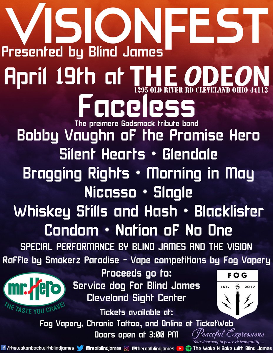 StripperScott's tweet image. Come to VisionFest and see me jam with @RealBlindJames, @SilentHeartsOH, and a bunch of other great local bands at @TheOdeonCLE! Big thanks to @MrHero for sponsoring! Listen to @WMMS for chances to win tickets in coming weeks!