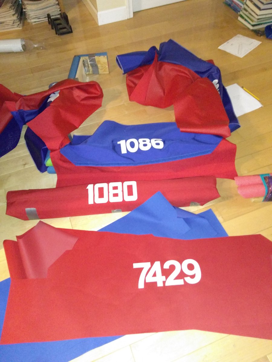 Brwesty's tweet photo. You may be a @FIRSTweets #AllStar if you are sewing the bumpers for 3 different #FRC teams simultaneously. @frc1080 @frc1086 @paulelathrop @FIRSTChesapeake #DestinationDeepSpace https://t.co/RQ26BLKmjo