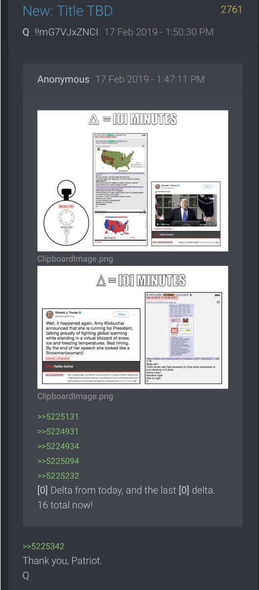 intheMatrixxx's tweet photo. #QAlert 2/17/19 Q2581 (2nd pic is @intheMatrixxx and ZERO delta)
[0] Delta from today, and the last [0] delta.
16 total now!
>>5225342
Thank you, Patriot.
Q
@realDonaldTrump #QAnon #QArmy #WWG1WGA #FactsMatte https://t.co/qc6PzCquN2