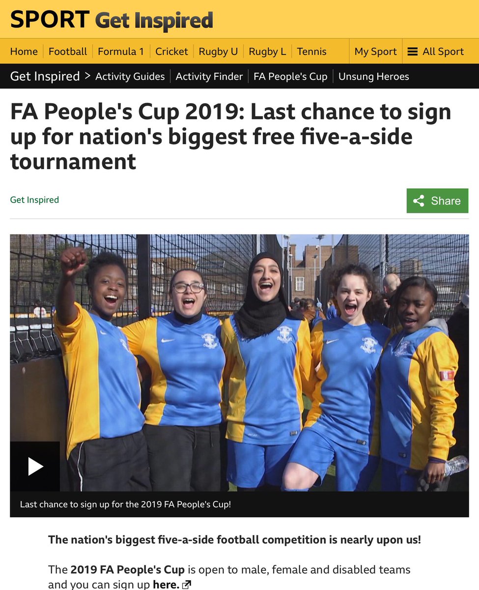 Deadline to sign up to FA People’s Cup is tomorrow ⚽️ You and your friends could be holding up the trophy at Wembley! 🏆
You can sign up at thefa.com/competitions/t…