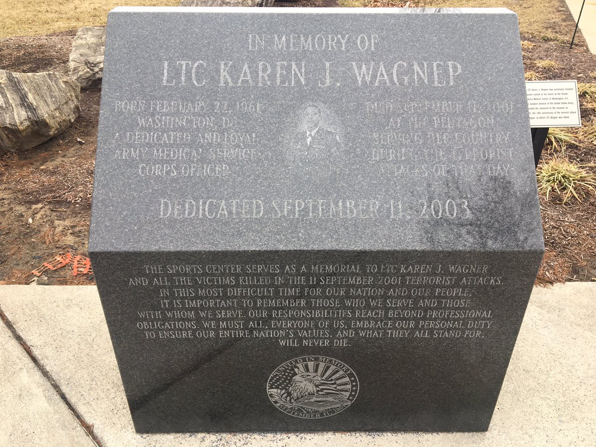 “She never met a stranger.”  @USArmy Lt. Col. Karen J. Wagner, a 17-year vet, hoped to teach overseas or host a cooking show someday. She was killed at Pentagon during 9/11 terrorist attacks. This marker sits outside  @MedicineMuseum, which I visited today.  http://projects.washingtonpost.com/911victims/karen-j-wagner/#BlackHistoryMonth &ndash; bei  National Museum of Health and Medicine