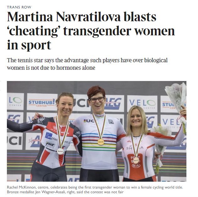 anapaulahenkel's tweet photo. “É certamente injusto para as mulheres que têm de competir contra pessoas que, biologicamente, ainda são homens. Fico feliz em abordar uma mulher transexual de qualquer forma que ela preferir, mas eu não ficaria feliz em competir contra ela ”. Martina Navratilova. https://t.co/lX6ZP1U0gg