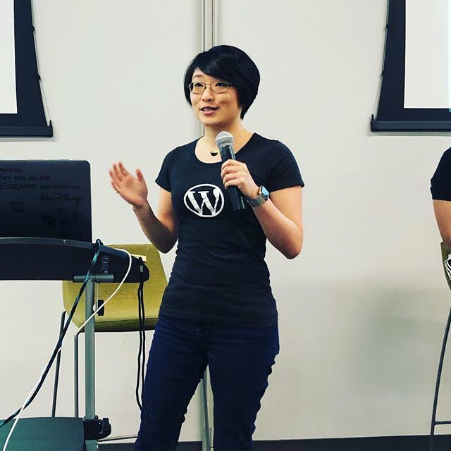 camikaos's tweet photo. Yes that is @angelasjin giving her first WordCamp talk!  You go, Angela 🖤 #wcphx #dotorganize https://t.co/ywu55brNdQ