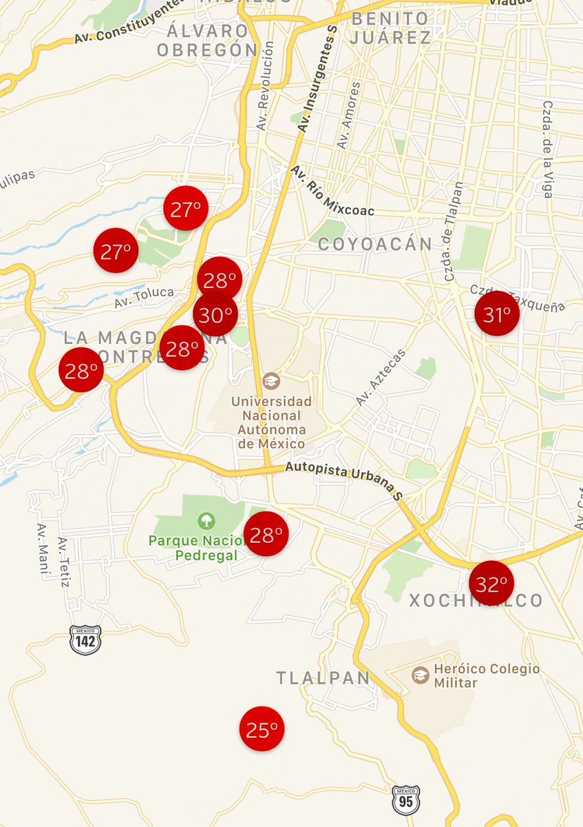 SkyAlertStorm's tweet photo. ⚠️Atención CDMX: ya se registran temperaturas entre 28 y 32°C, y al igual que ayer se podrían romper récords. En 2017 y 2018 la máxima un 17 de Febrero fue de 21°C. Diferencia de +10°C este año. #OlaDeCalor  🏜 https://t.co/hyyrOqvcLG
