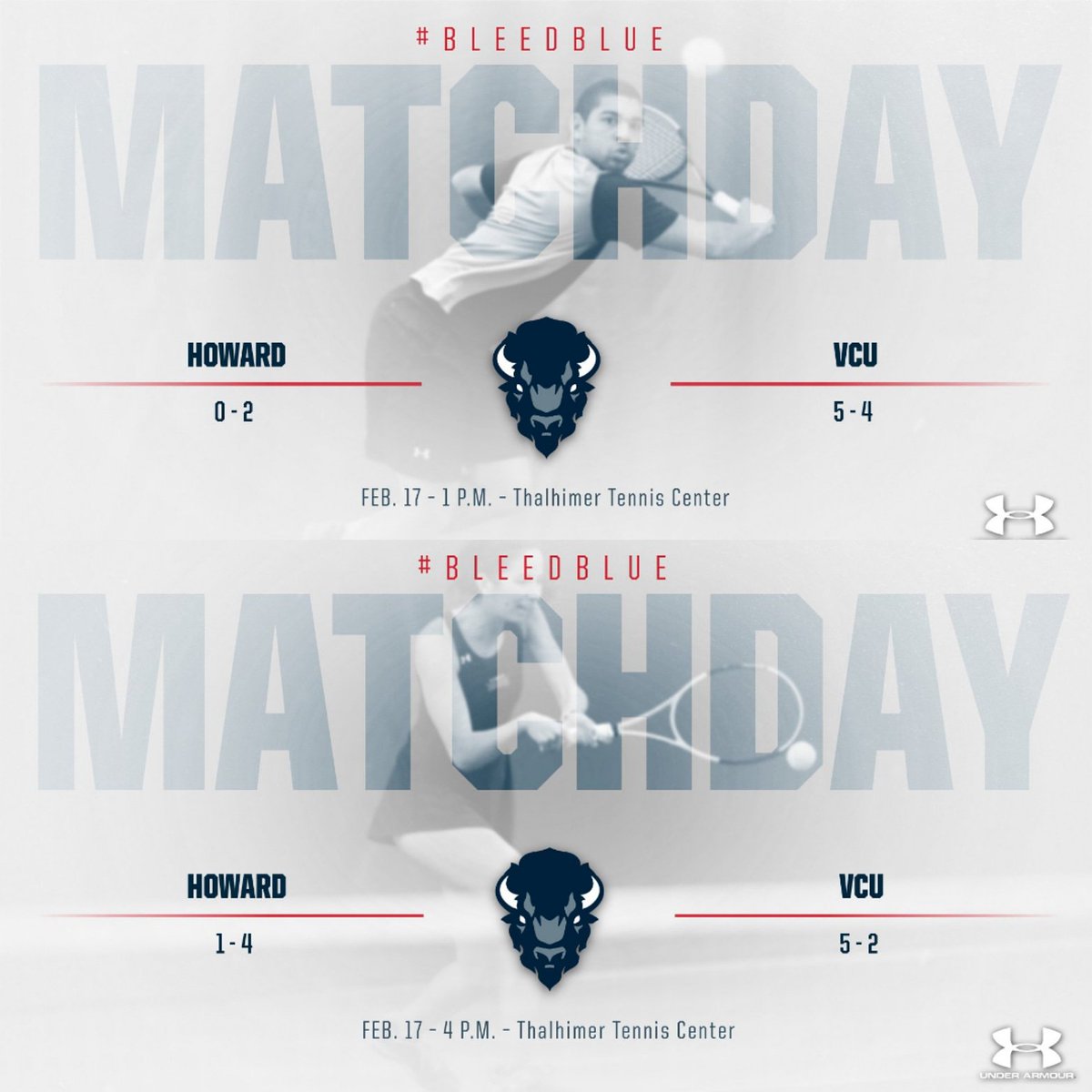 HUBisonSports's tweet photo. Match Day! @HowardU tennis travels to @VCUAthletics for the men's match at 1 p.m. and women's match at 4 p.m. #BleedBlue https://t.co/h6RSvcRq9m