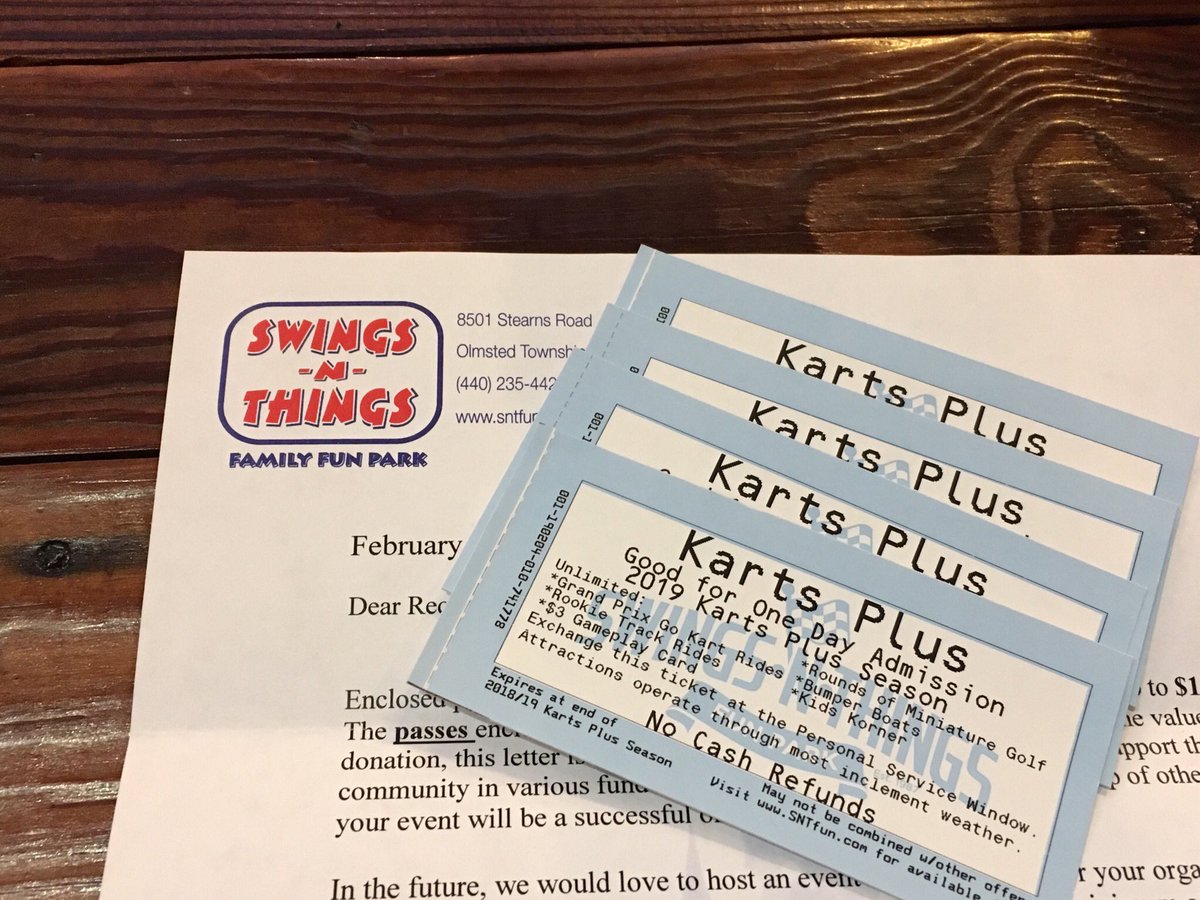 Olmsted Spirit raffle prize:
4 <a href="/swings_n_things/">Swings-N-Things</a> Plus Passes for go karts, mini golf, bumper boats, and more! 🏎⛳️
Thanks to Chris Heinebrodt!