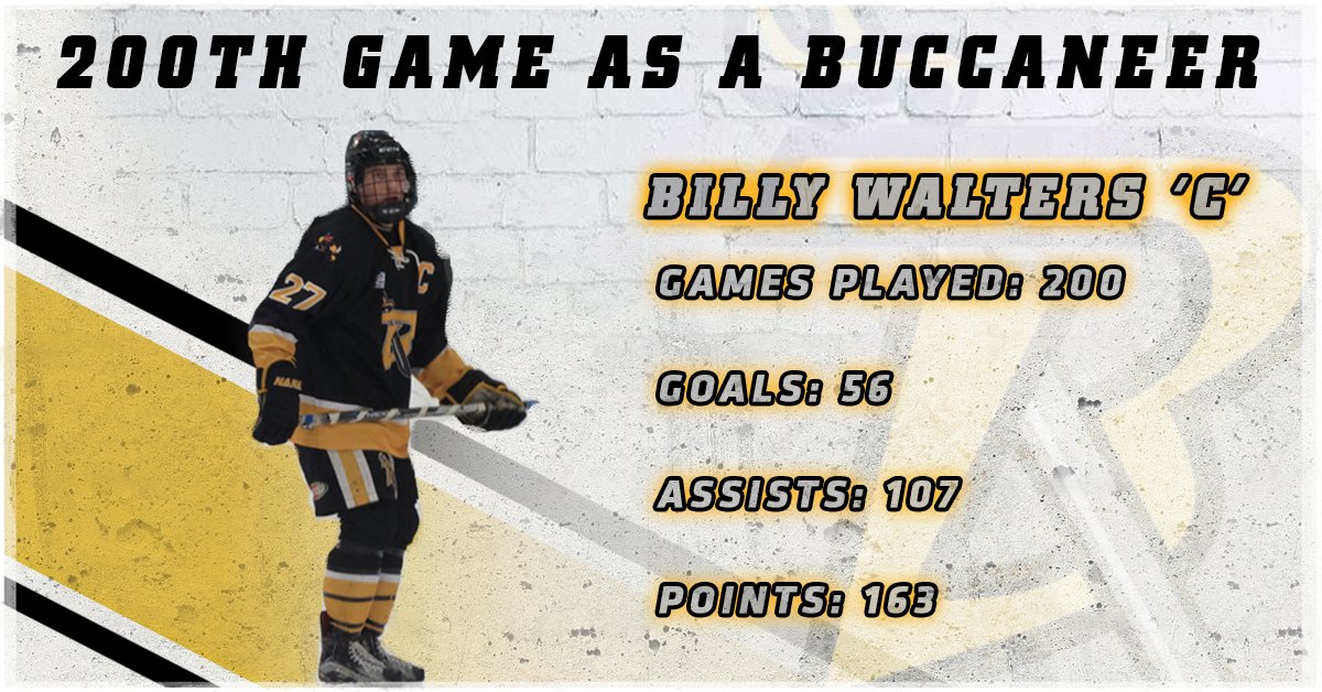 BuccaneersVIJHL's tweet photo. Buccaneers would like to recognize Billy Walters on playing his 200th game last night against the @GeneralsJrB.  Thank you for your commitment to the team over the years. https://t.co/cmTyps6vxe