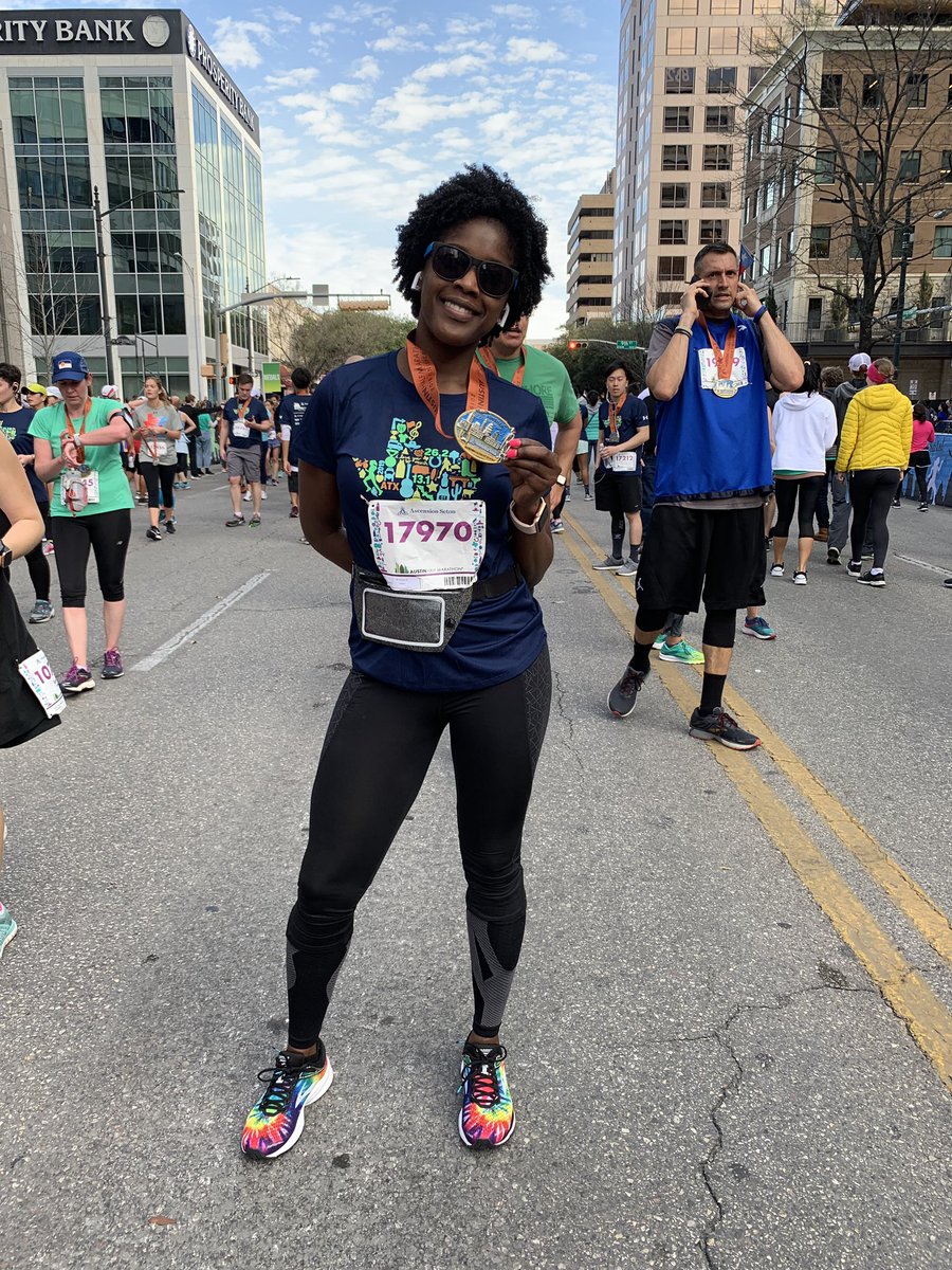 TasharaParker's tweet photo. Beat last month’s half marathon by 2 minutes!!! So happy! @austinmarathon  #RunAustin19 #RunAustin https://t.co/b4GxXOLLzG