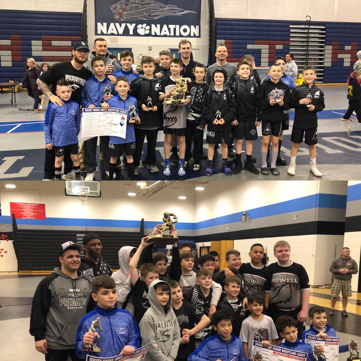 HowellPredators's tweet photo. CHOMP: in our 25th Season- Silver and black: double tournament champions! #SharkAttack #Predator25 #howellwrestling #OneTownOneGoal @howellrebel @mattlindy10 @Coach_Morello https://t.co/jNJ8ZIuedc