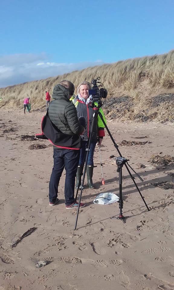 SandraCub's tweet photo. Being interviewed for @North_Ayrshire Civic Pride Awards on @IrvineBeach today. Please vote for #IrvineCleanUpCrew through this link. Voting open to everyone - no need to register - follow this link: https://t.co/OYV7Tn0GbB https://t.co/b2gmLFCqbr