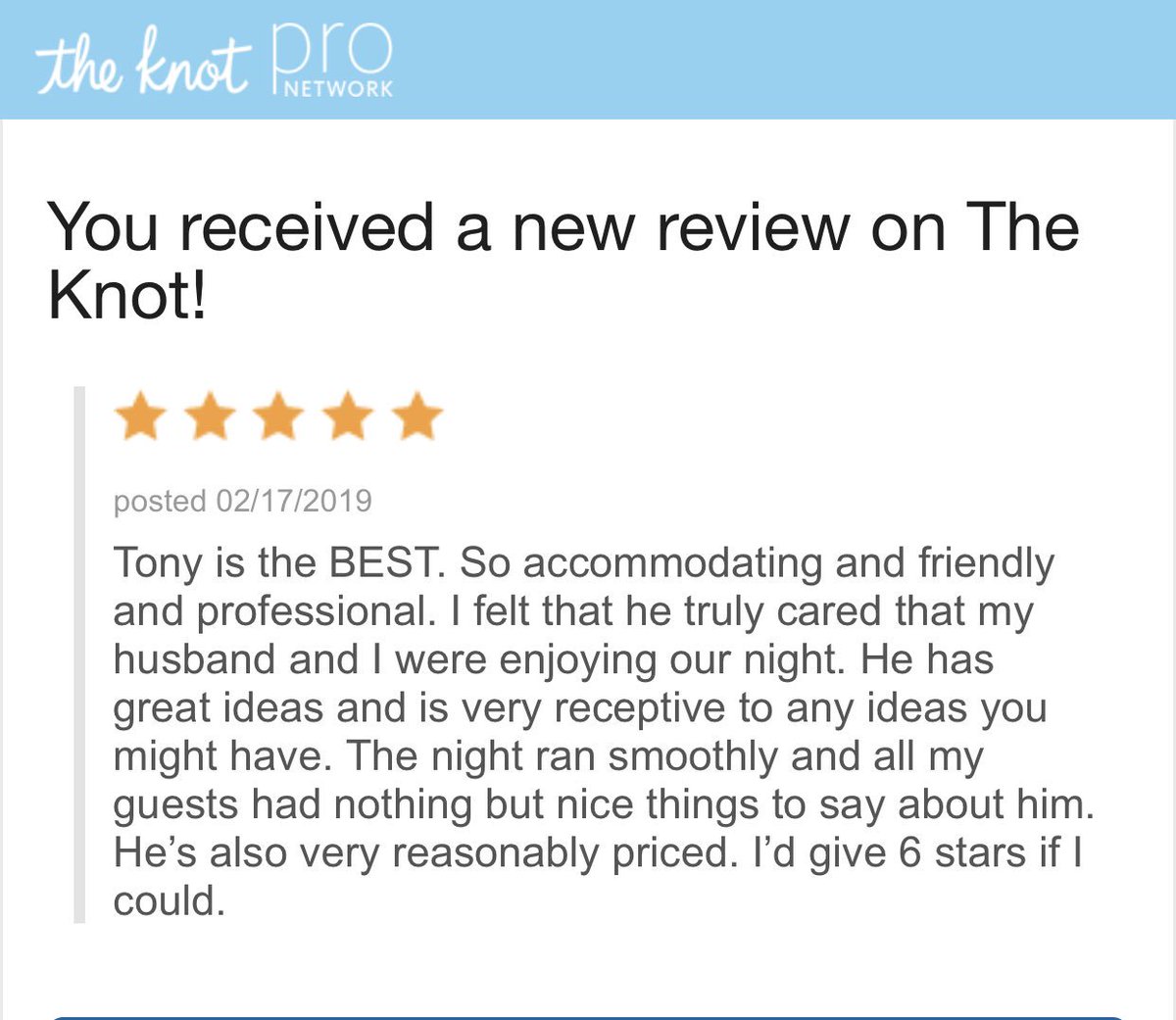 Always a great feeling, when you wake up to an amazing review like this! Thank you so much for allowing MKE to be such a big part of your special night! #mke419 #djtonyfoster