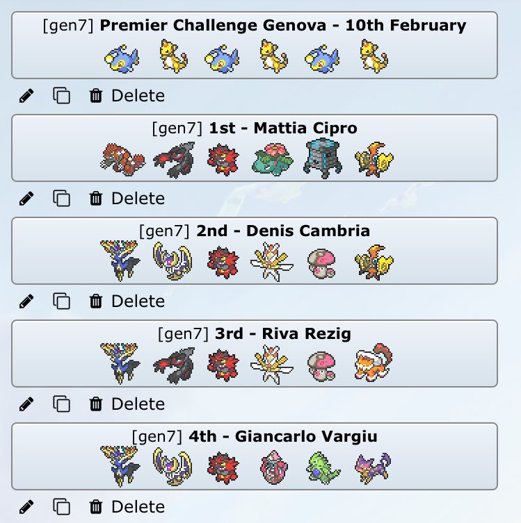GenovaVGC's tweet photo. Topcuts from the two last PCs held in Genova!
Same winner using the same team in both premiers: congratulations @ShadowVGC who is now really close to his WCS invite! https://t.co/dr5q8xEJOS
