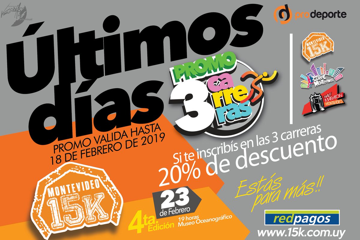 Montevideo15K's tweet photo. Dale. Este lunes es el último día. Promo imperdible para correr la #M15K del próximo sábado y @CorreMTV y @halfmontevideo a un precio increíble. https://t.co/fE0V6qeKGV