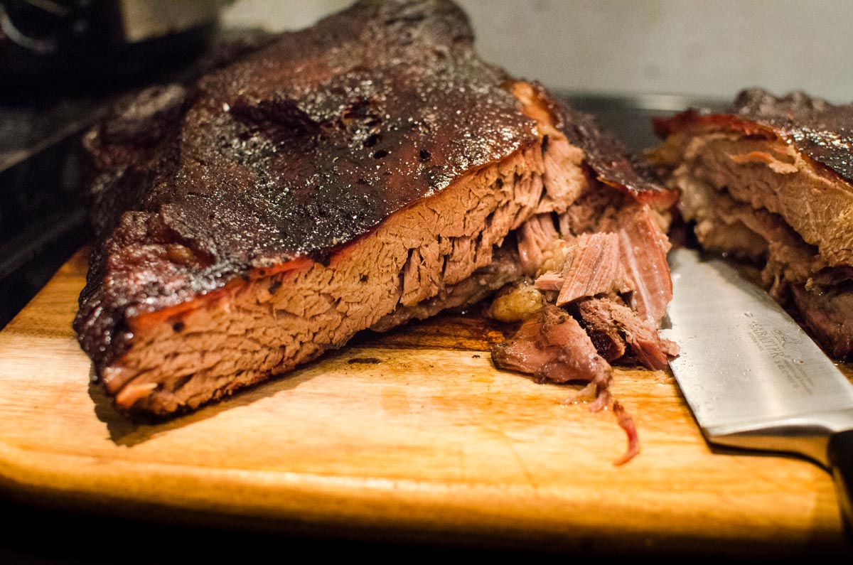 Photographs of the brisket from <a href="/chrisHbutcher/">Chris Hayman Butcher</a>.  Made a few mistakes that resulted in beef that was tender but not as moist as I would like.  Will be better next time.  I managed my first ever overnight cook. The lumpwood charcoal from @ResilientW lasted over 19hrs in the UDS.