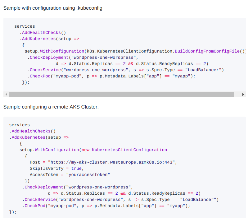 Carlos_Lande's tweet photo. I've created a new PR to add the #Kubernetes HealthCheck to #BeatPulse #AspNetCore extensions with initial support for Deployments, Pods and Services. You can practically configure any condition criteria per resource.
https://t.co/HRxW8eb9CL https://t.co/lS4b2D41VC