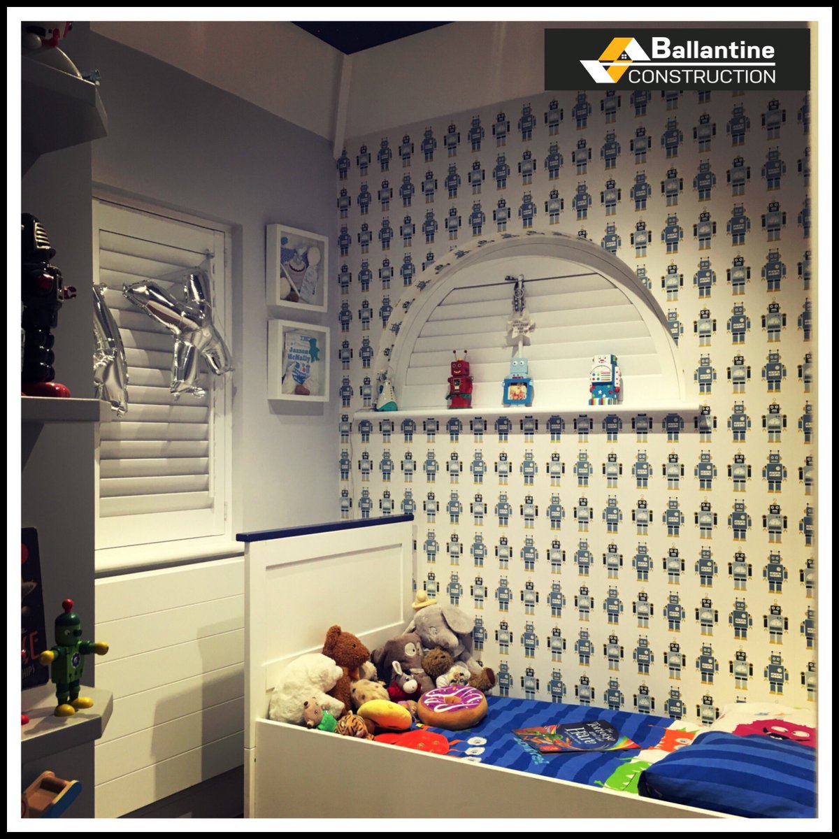 BallantineCLtd's tweet photo. KT19 - toddler room project. To turn a dark &amp; dreary room into a little boys dream robot room with a colour changing star light ceiling...just because it’s the smallest room in the house doesn’t mean it has to be the most boring 👏🏼 Design &amp; build by Ballantine Construction Ltd 👷🏼‍♂️ https://t.co/bOi1QTP4I9