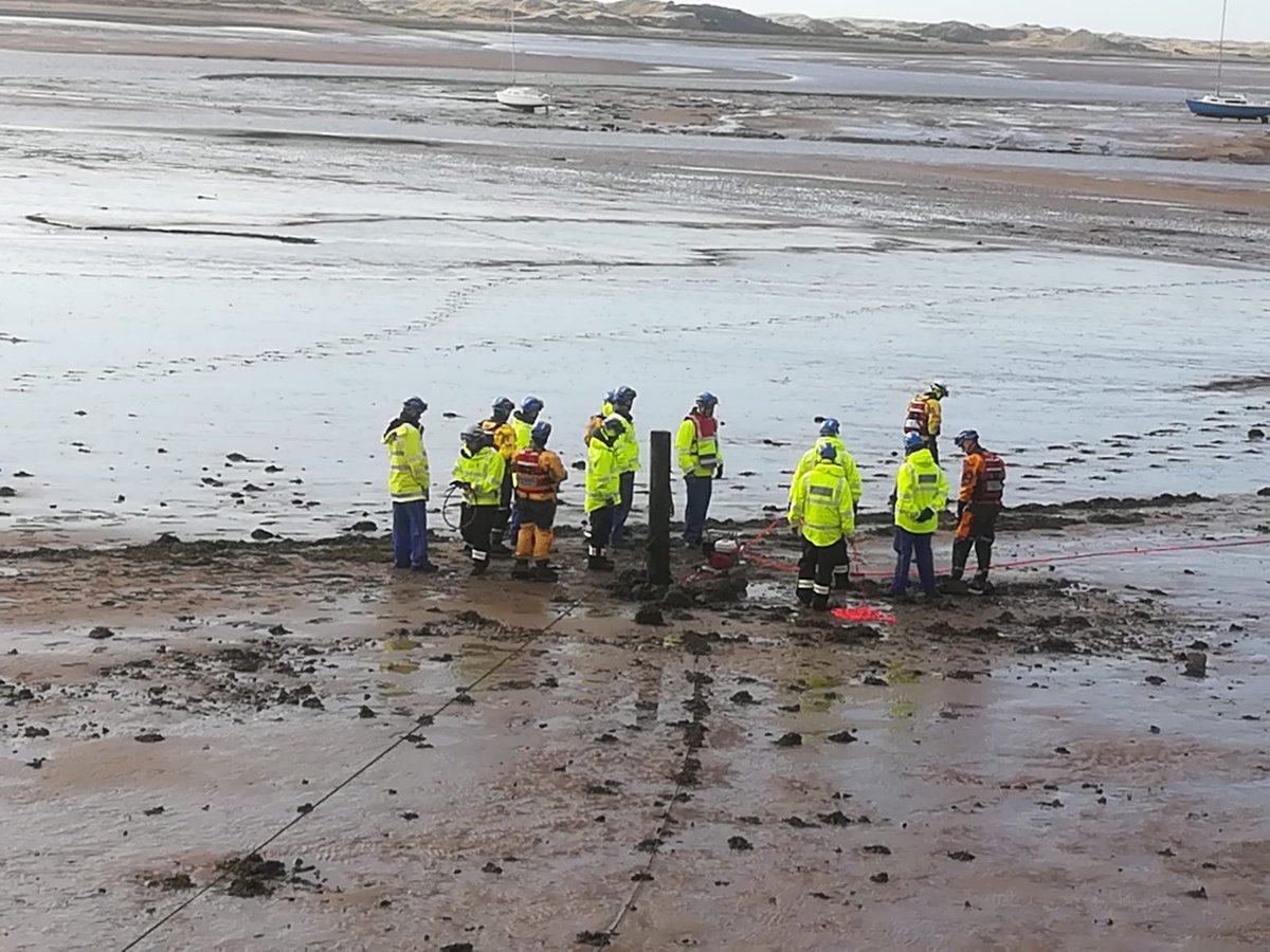 Mud rescue refresher and assessments Millom, Maryport, Morecambe &amp; Arnside Coastguard Rescue Teams. Well done everyone. Thanks to SO/DSOs @CoastieDen, Steve, Kev for support. #999coastguard #cumbriaandmorecambebay #saferlives