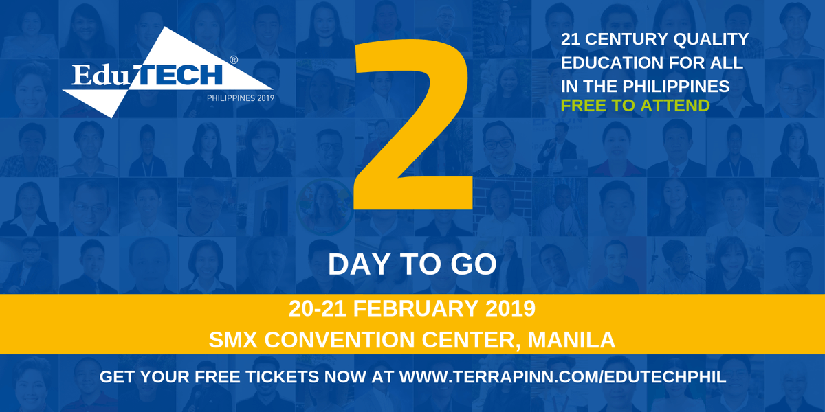 edutech_asia's tweet photo. 2 DAYS TO #EduTECHPhil!
This is your chance to meet over 3,000 like-minded educators & access 6 FREE conferences on #K12, #Tertiary, #STEM #TECHInnovation #EduBUILD & #BusinessofEducation and #Teachtechtalks! Book your tickets now: https://t.co/F6IVxExRaI https://t.co/h45k39BmhC
