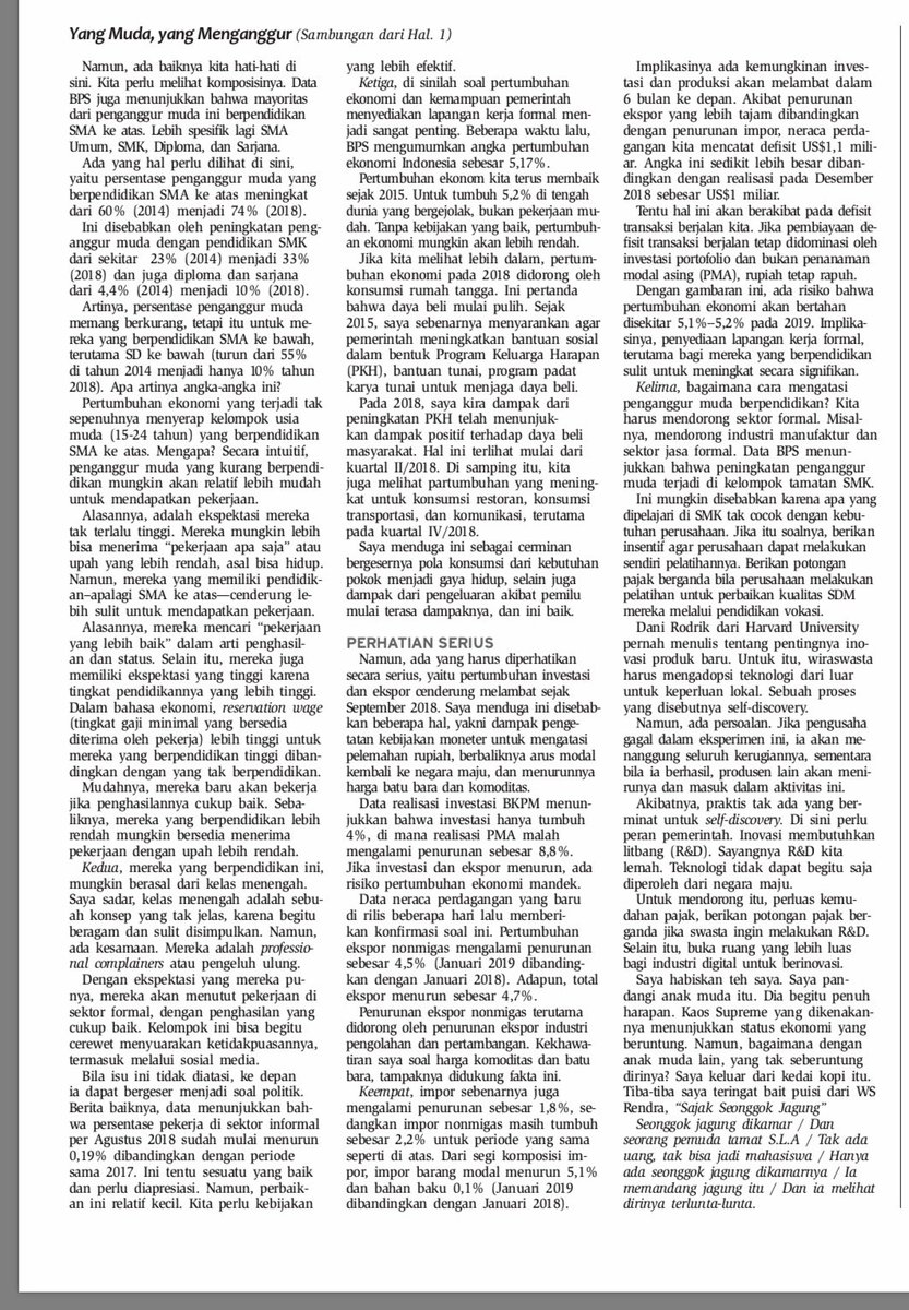 ChatibBasri's tweet photo. Berikut tulisan saya di Bisnis Indonesia, Senin 18 Feb 2019: Yang Muda Yang Menganggur. Mudah2an berguna https://t.co/XrrD7yy24i https://t.co/JGvxGbnYSr