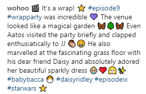 NEWS: Wohoo has now redited her post confirming its Daisy with Babybacca at the Episode IX wrap party. #DaisyRidley #EpisodeIX