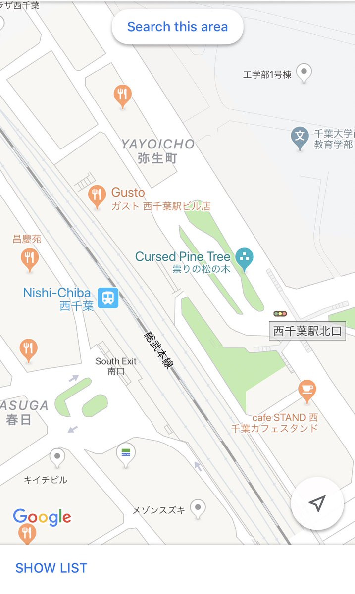 Midoriushi 千葉大のある西千葉駅には絶対に触ってはいけない松の木があるというのは地元民からすると常識なんですが Googlemapにハッキリと書いてあって驚いた 触っちゃダメ