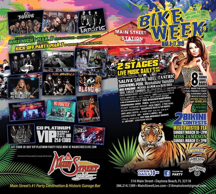 indipromo's tweet photo. #DaytonaBikeWeek2019 at the #WorldFamous Garage Bar, The #MainStreetStation #Daytona #Florida! Whats going on this March!
#BikeWeek #DaytonaBeach #motorcycles #MotorcycleRally #BikeWeek2019 #LiveMusic #Concert #Saliva #SavingAble #Tantric #MichaelAllman #DrowningPool https://t.co/L4d6rRTkCY