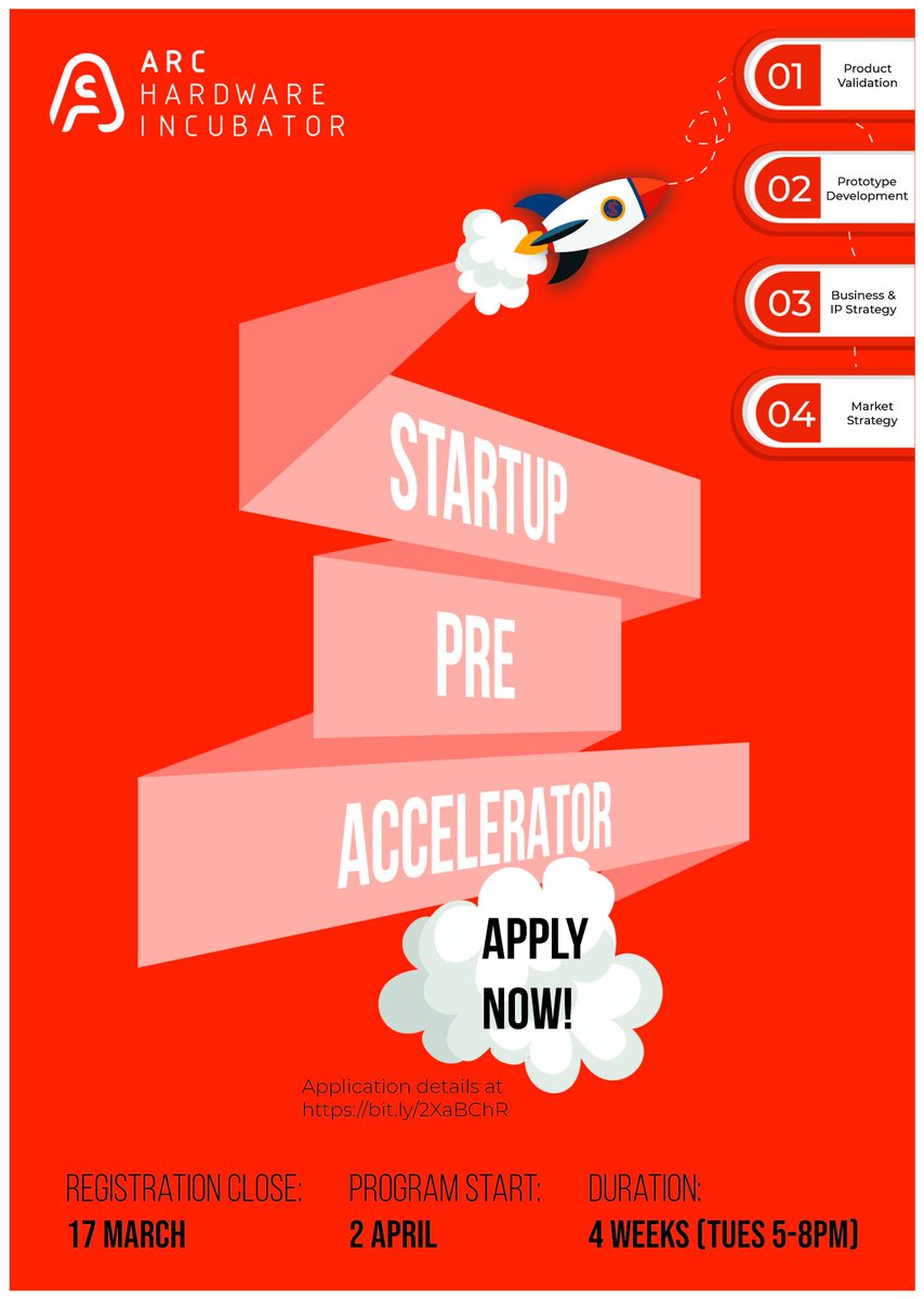 Applications are open for <a href="/ArcIncubator/">ArcHardwareIncubator</a> Pre Accelerator Program!
You will leave the program with a validated product and outlined business strategy!
More info and application form: bit.ly/2XaBChR
#technology #startup #innovation #entrepreneur #future #hardware #incubator