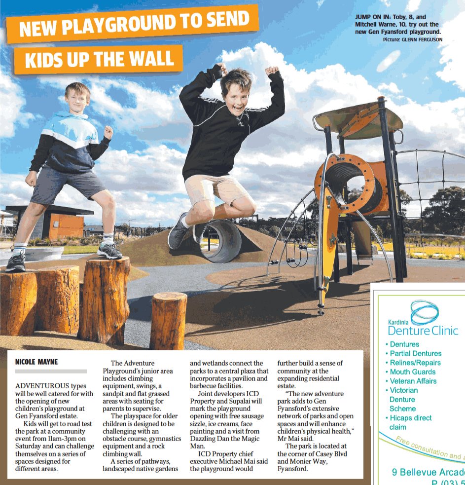 Shoutout to <a href="/geelongaddy/">Geelong Advertiser</a> for covering Saturday's #genfyansford #icdproperty community park launch...featuring a shot of our MD <a href="/kyliewarne1/">Kylie Warne</a> boys! 😁