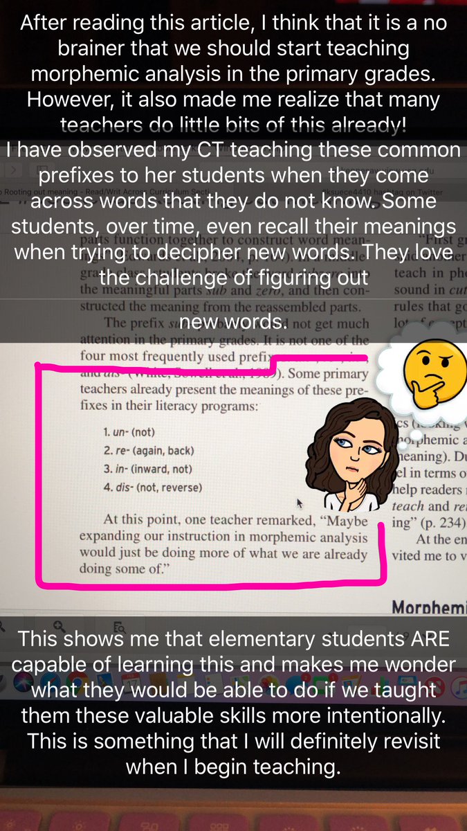 cdesandre1's tweet photo. #KSUECE4410 #Booksnap5 Book Snap Time! After reading this article, I am beginning to wonder what other literacy skills could be introduced to students at a younger age, in addition to morphemic analysis! https://t.co/DPwWNmBpvP