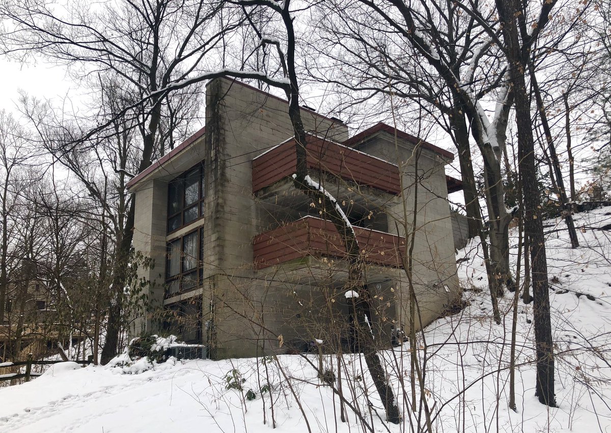 Van Fossen concrete block fortress, circa 1965. This house is along Walhalla Drive, a one way street that winds through a ravine below the surrounding street grid. Apparently the street is also extremely haunted:  http://www.weirdus.com/states/ohio/road_less_traveled/walhalla/index.php