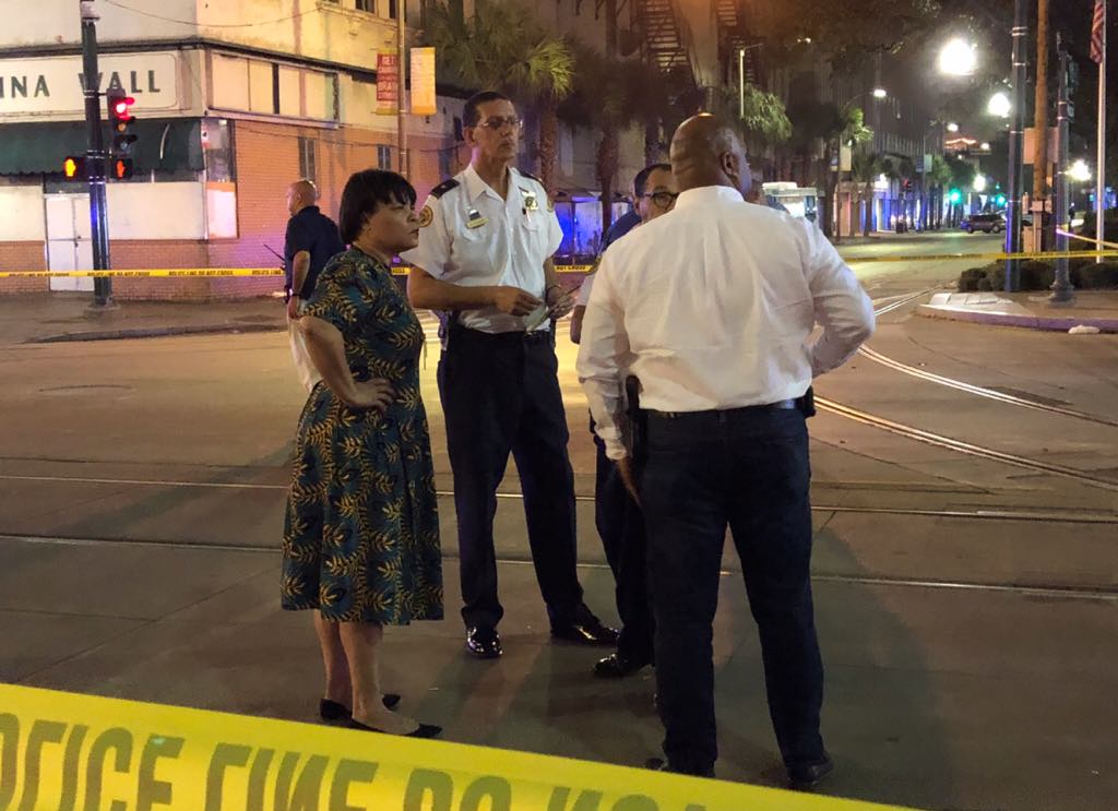 WWLTV's tweet photo. BREAKING: At least four people are in critical condition after being shot downtown Sunday night. Mayor Cantrell is on the scene now. https://t.co/7KwTSP0l4x