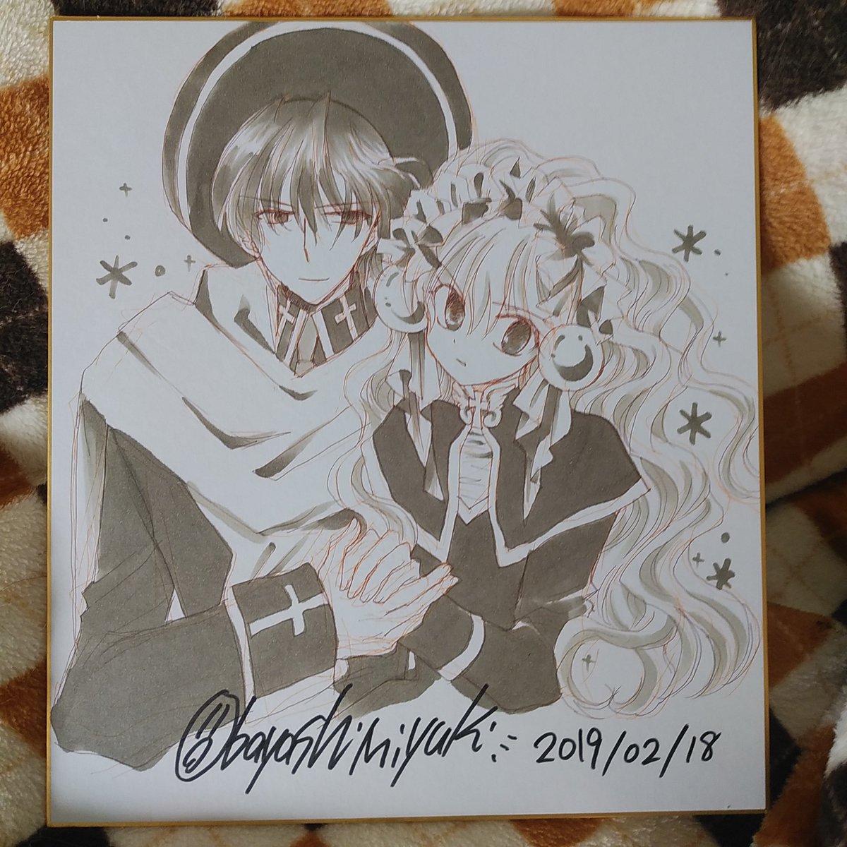 おしゃ、二枚目の色紙できた。(;´∀｀)画材が無くなって買いに出ていた